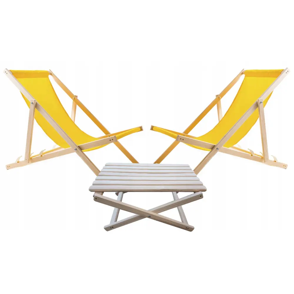 Set 2 beach chairs, yellow + timber coffee table Woodok
