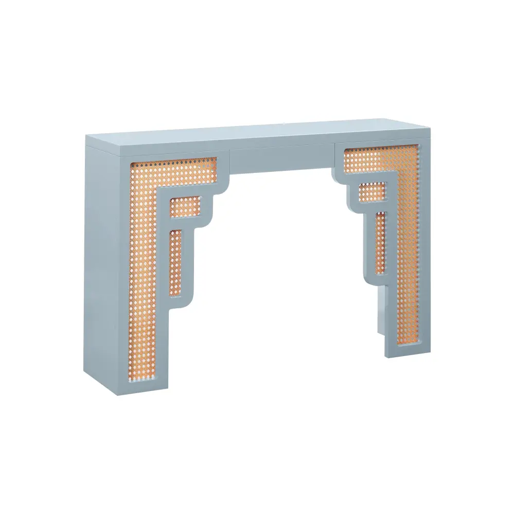 Space-Saving Suzie Pastel Sapphire & Rattan Console Table - UK
