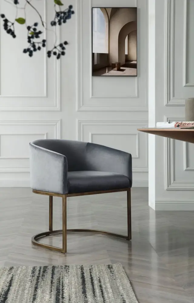 Upholstered Modrest Elisa - Modern Grey Plush & Brass Dining Chair