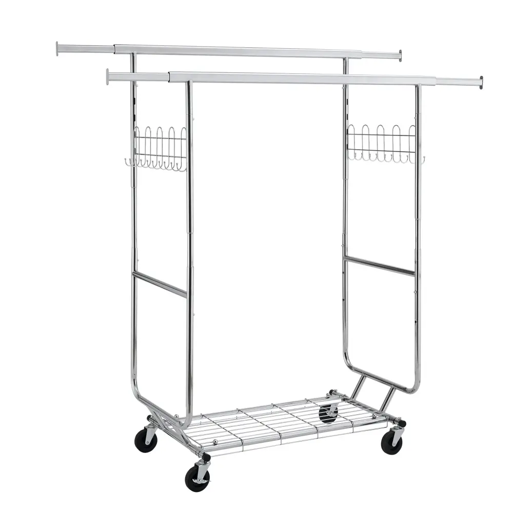 Heavy Duty Double Clothing Garment Rack Shelves - Silver