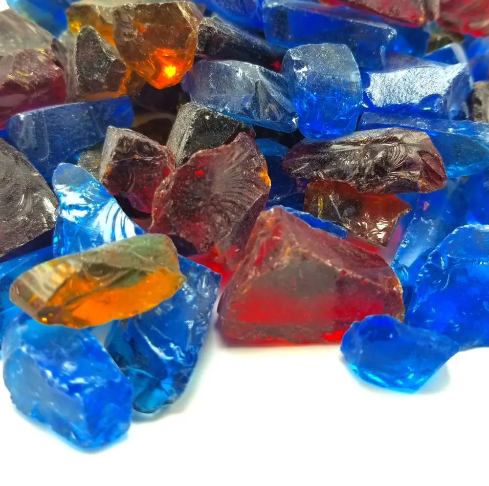 10lbs "Hawaiian Blend" Blue, Cherry & Amber 1/2" - 3/4" - Tempered Fire Glass