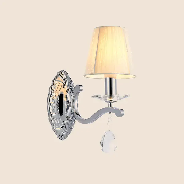 1/2-Head Pleated Fabric Wall Light Modernism Taupe Cone Corner Sconce Chrome Curving Arm