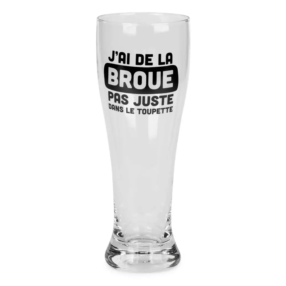 Beer Glass Midnight French Inscription ''J'AI DE LA BROUE PAS JUSTE DANS LE TOUPETTE'', 3" x 8"