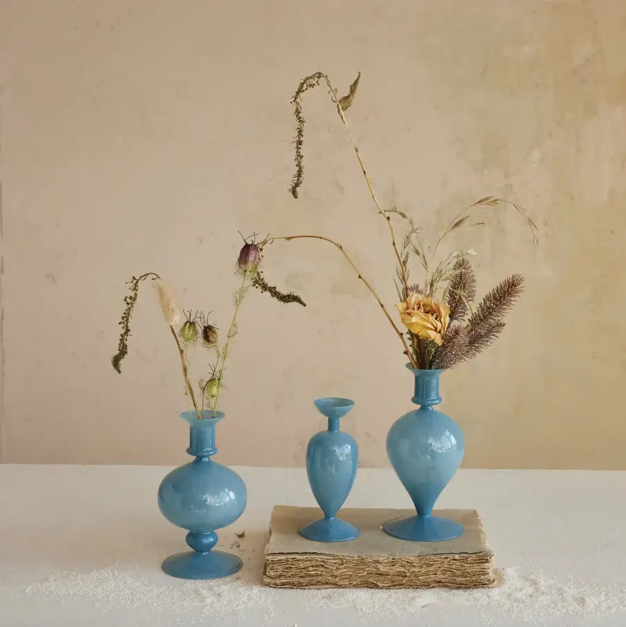 Blown Glass Vase, Opaque Azure
