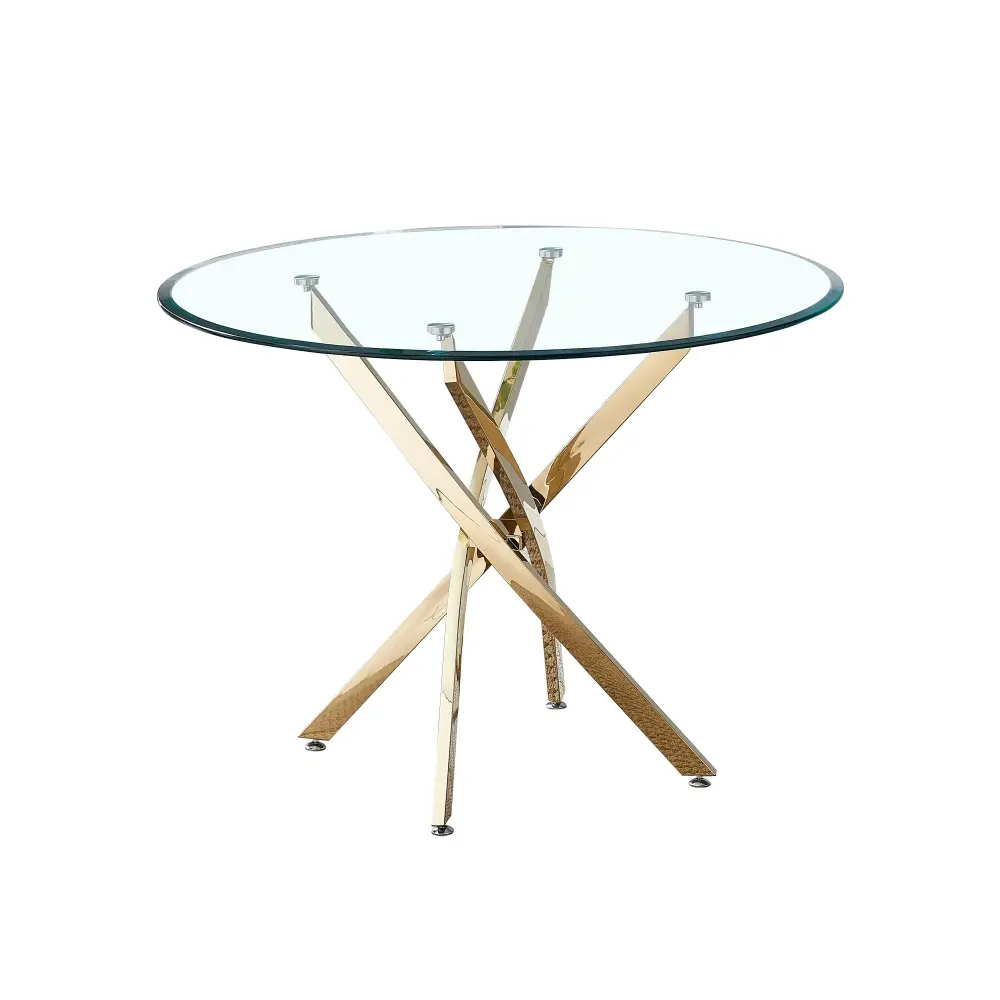 Contemporary Round Clear Dining Tempered Glass Table Gold Finish Stainless Alloy Legs - Gold