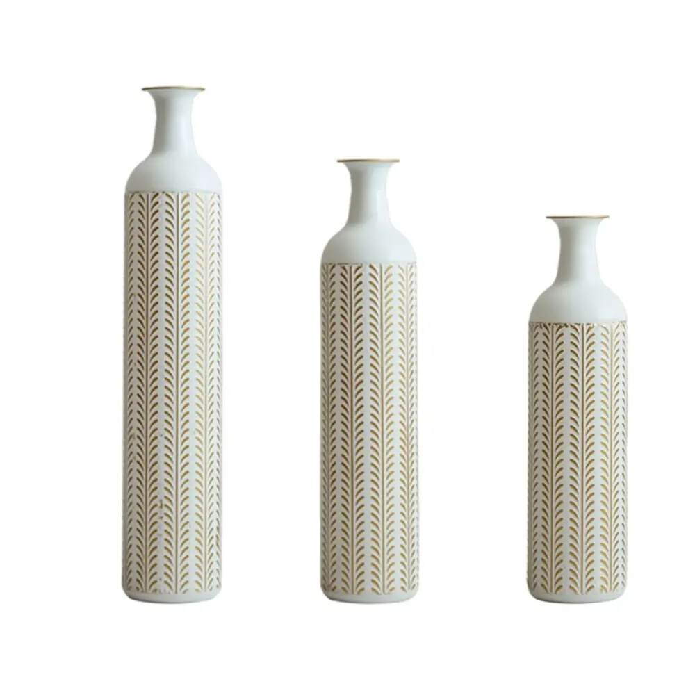 Floor Metal Vase Modern Style Decoration Home Metal Vase 3 Piece Set Gorgeous Home Decoration Large Glazed Metal Vase - Gi...