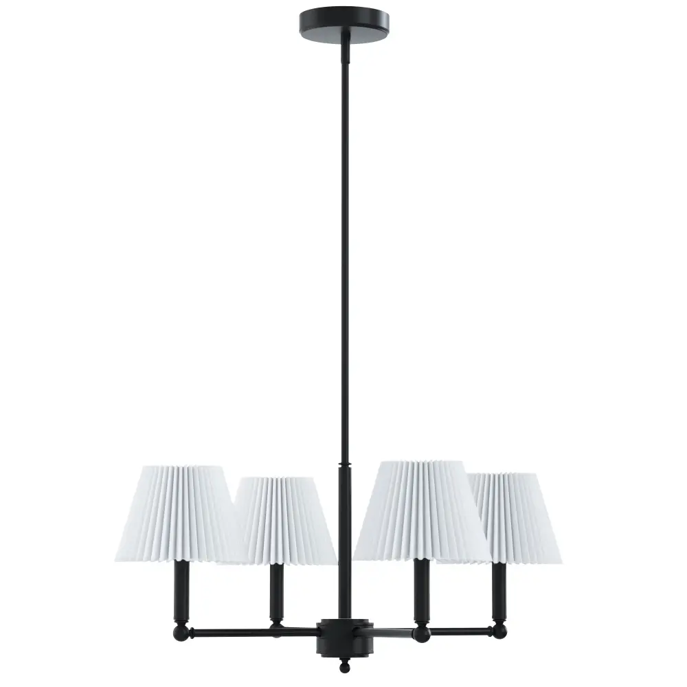 Glow 4-light Mid-century Modern Modifiable Sloped Chandelier Iron Frame And White Linen Shades Dining Room #39008