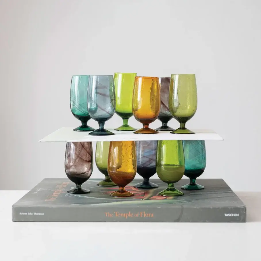 Hand Blown Stemmed Drinking Glass