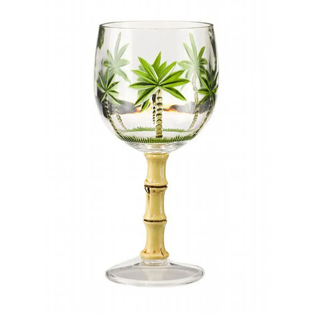 Leadingware Palm Tree Plastic Wine Glasses (Set 4), Bpa Free Plexiglass, Unbreakable, 16Oz - Clear