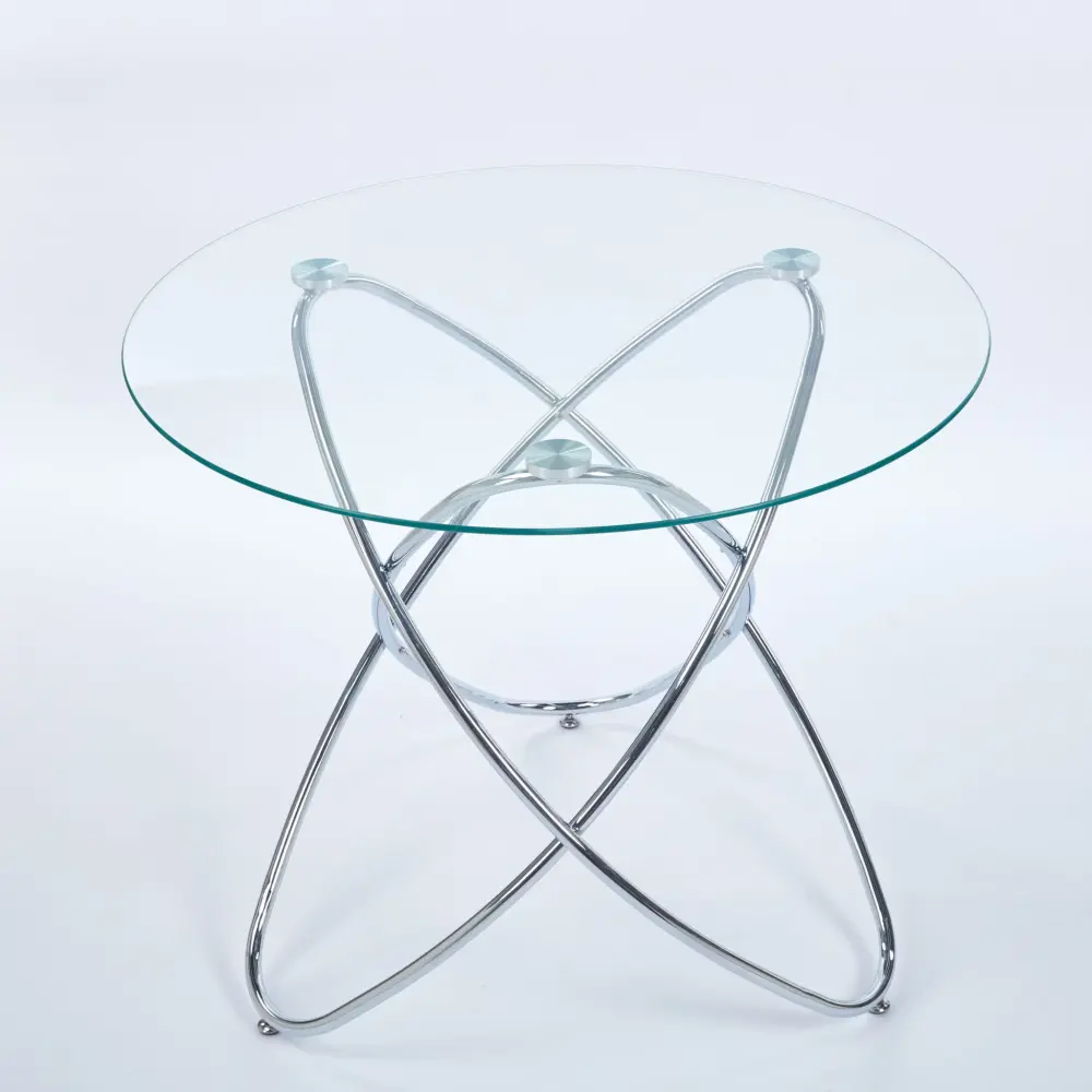 Metal Leg Dining Table Tempered Glass Top