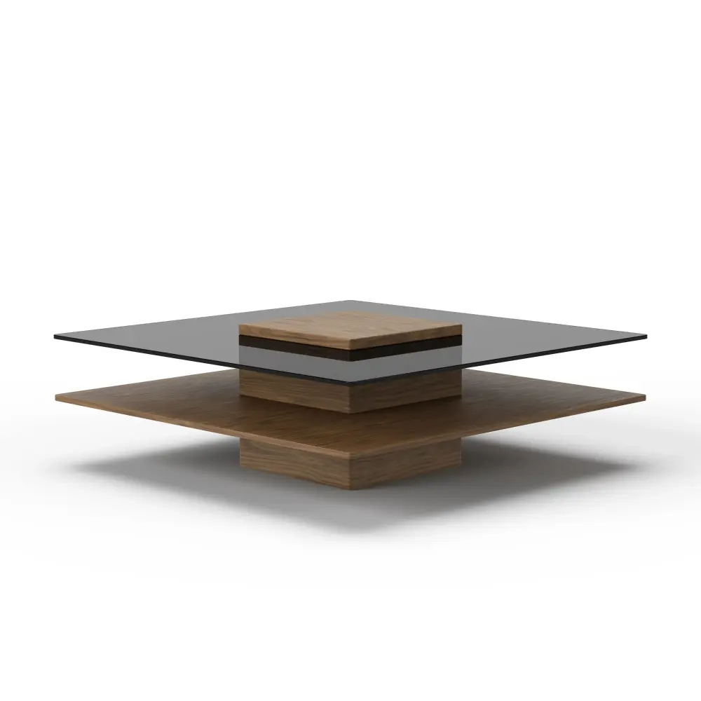 Modrest Clarion - Current Walnut & Grey Glass Coffee Table