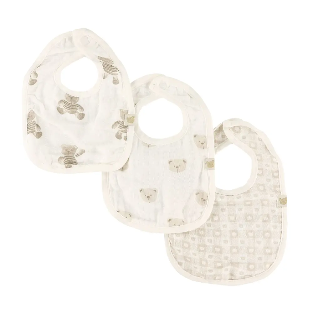 Muslin Set 3 Milk Bibs -Teddy