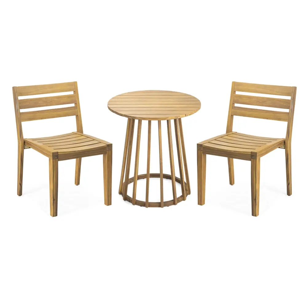 Outdoor 3 Pieces Dining Set, Round Bistro Adjust - Teak