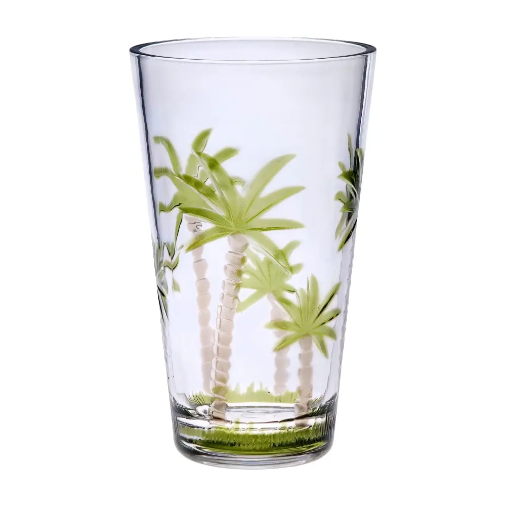 Palm Tree Design Acrylic Hi Ball Glasses Plastic, Bpa Free (Set 4), 20Oz - Lucid