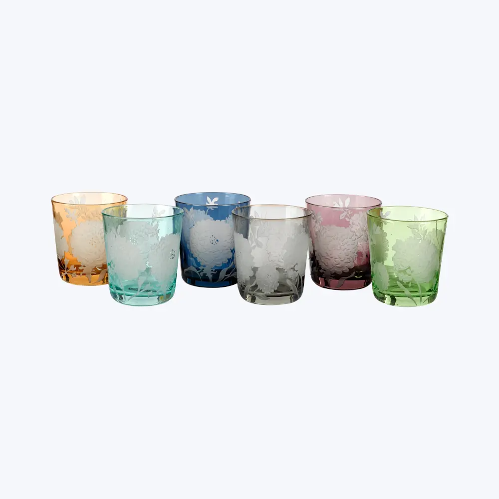 Peony Multicolor Tumbler Glasses, Set 6