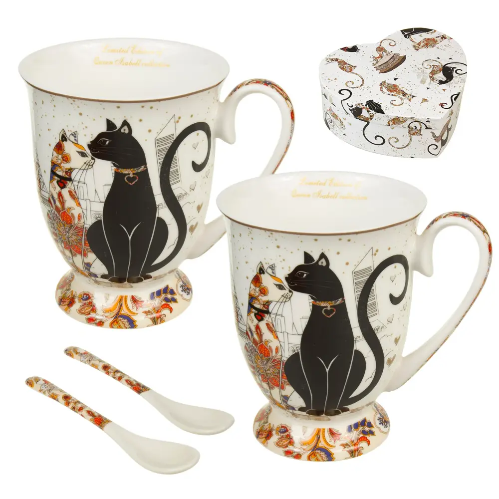 Queen Isabell Place 2 Cups Decorative Heart-Shaped Packaging Cat Collection 2x300ml