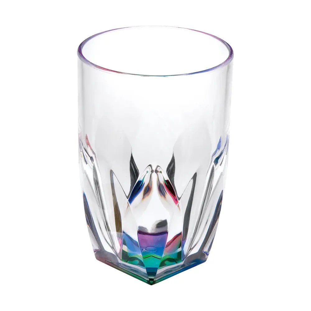 Rainbow Diamond Plexiglass Glasses Drinking (Set 4) Hi Ball 17Oz, Bpa Free Plastic Cocktail Glasses - Clear