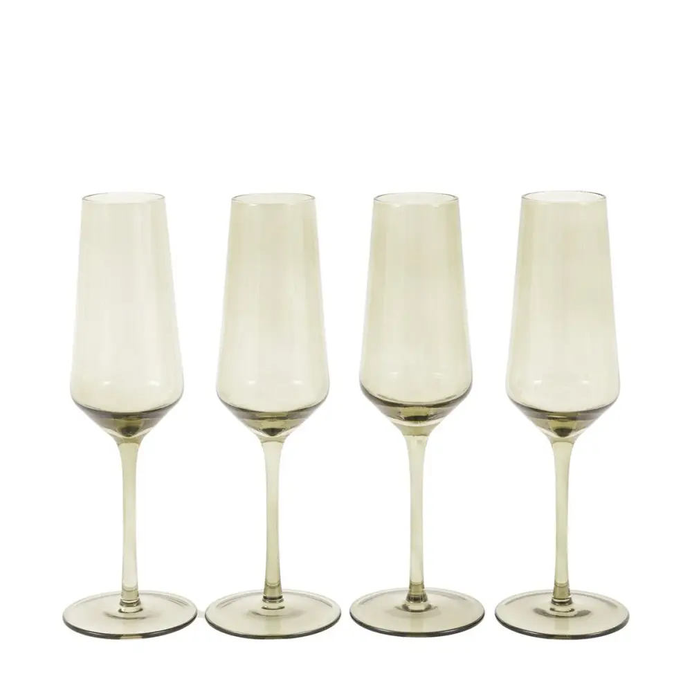 Set 4 Flute Glasses - Smokey Green