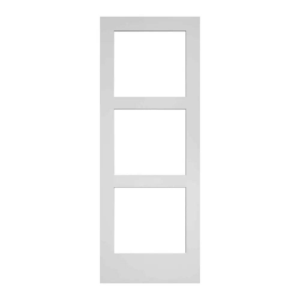 Shaker Style French Door 3 Clear Glasses Ivory Primer, 24'' x 80''