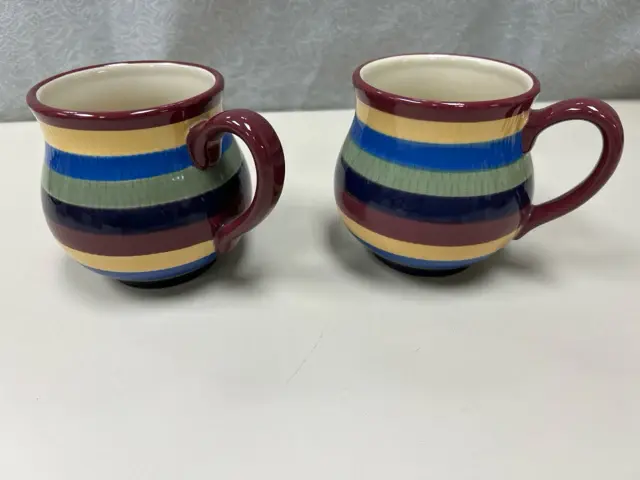 2 STRIPED BULBOUS MUGS