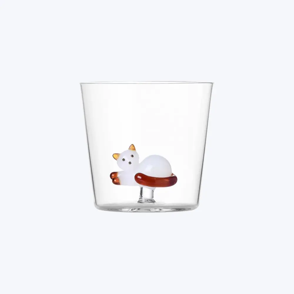 Tabby Cat Tumbler, Lying Ivory Cat Amber Tail