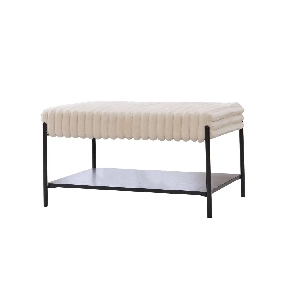 Upholstered Ottoman Coffee Table Foot Rest Open Storage