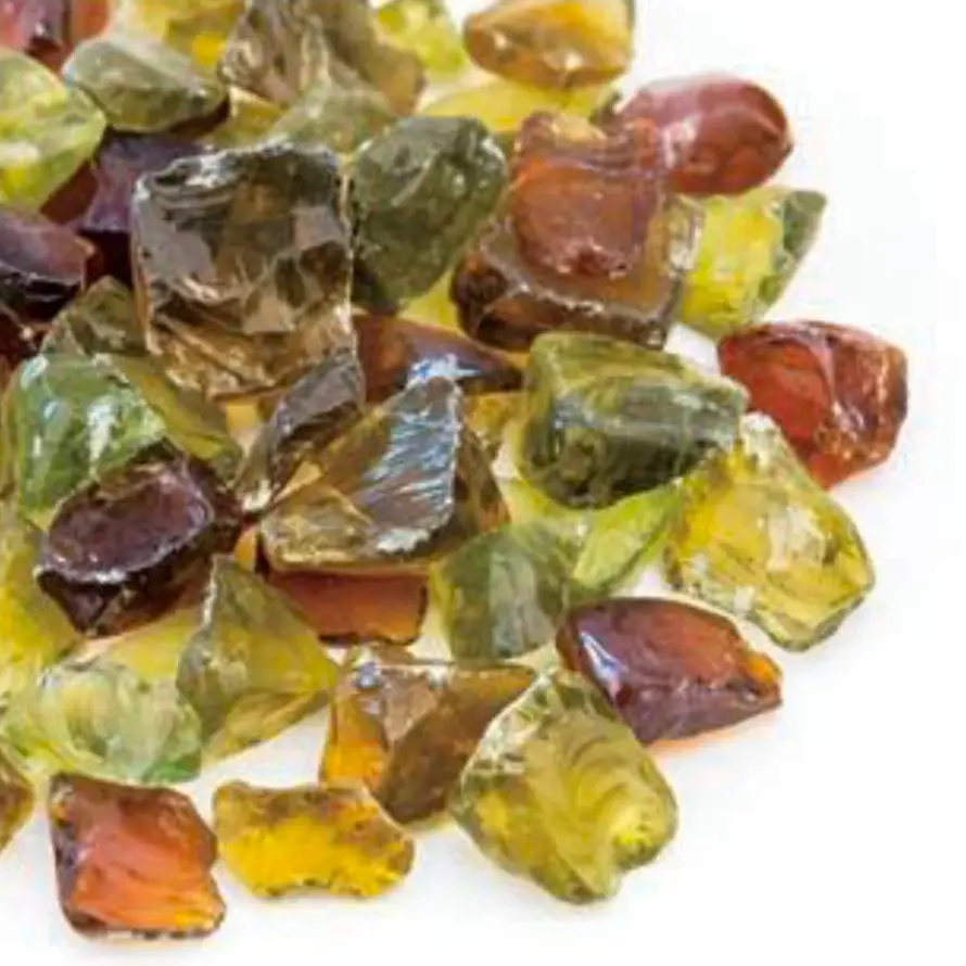 VIVID Heat - Amber, Orange Blend" 1/2" - 3/4" Spacious Crushed Fire Glass Fireplace & Fire Pit