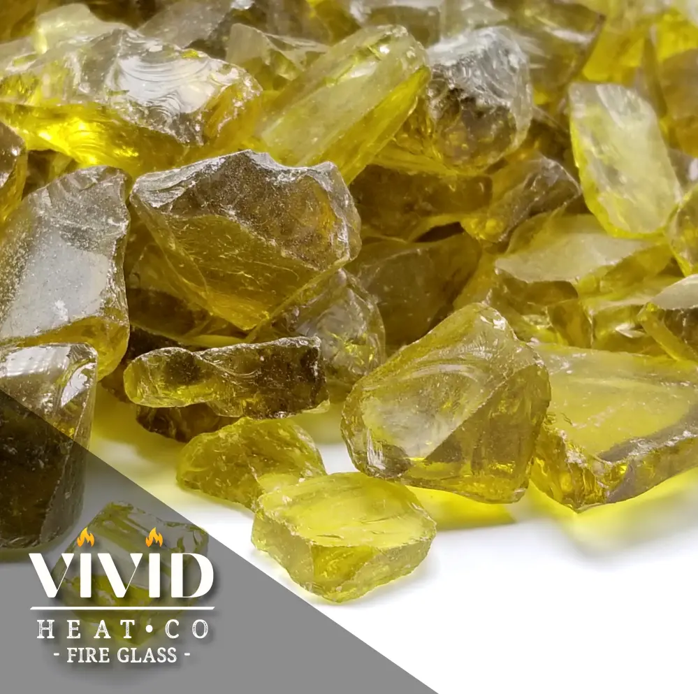 VIVID Heat - Ember Lemon 1/2" - 3/4" Large Crushed Fire Glass Fireplace & Fire Pit
