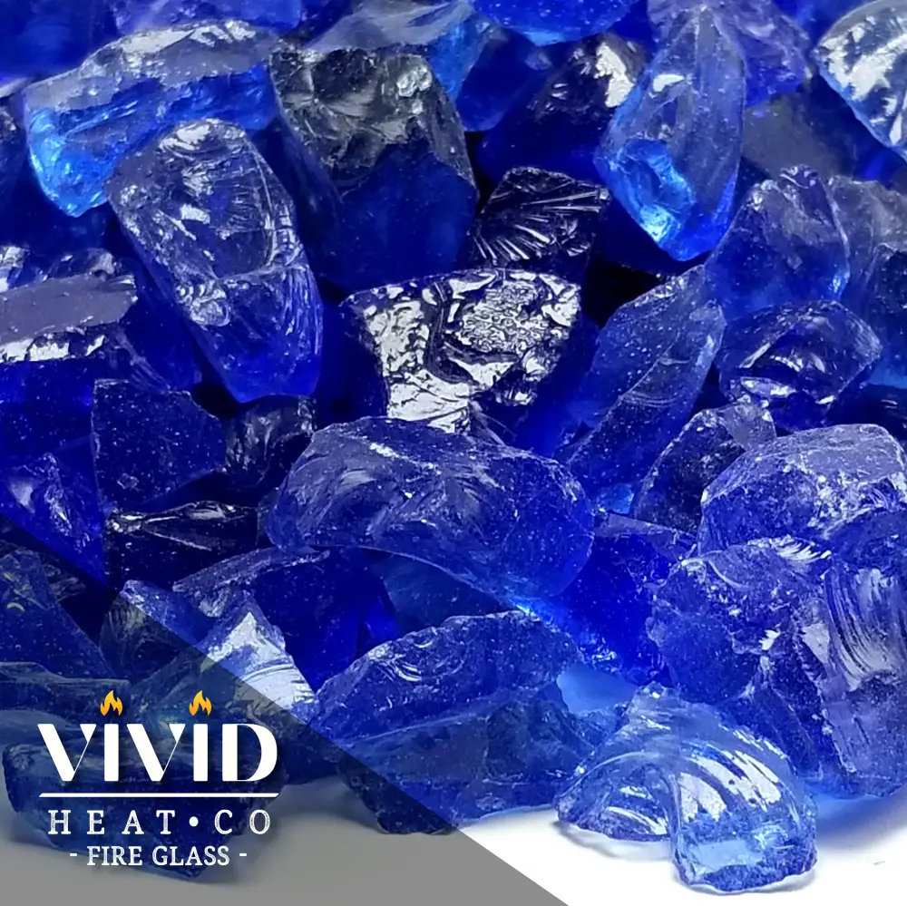 VIVID Heat - Vibrant Luster "Ocean Blue" 1/4" Rough Crushed Style, (Price Pound) - Tempered Fire Glass Rock Fireplace and ...