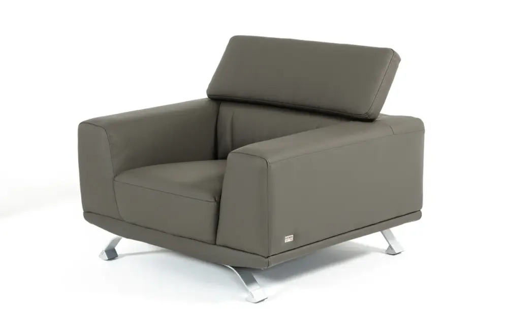 Divani Casa Brustle - Modern Charcoal Grey Eco-Leather Chair Stay-Cool Handles