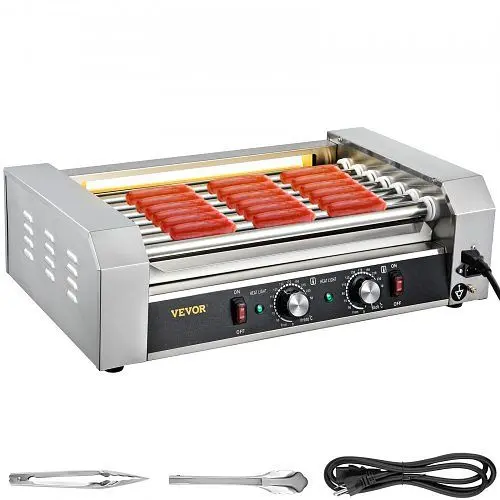VEVOR Adjustable Commercial 18 Hot Dog 7 Roller Grill Cooker Machine Stainless Alloy Steel 1050W, GWGRGJBX7110VO39AV1