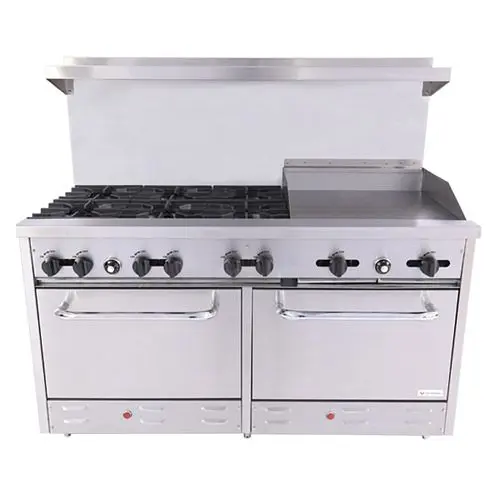 BakeMax 60" Gas 6 Burner Range 24" Griddle & 2 Quality Ovens, BAS36-24-2