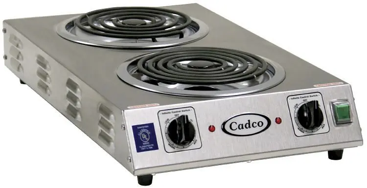 Cadco High-Visibility Double Space Saver Hi-power Hot Plate, 8" Coiled Burners, CDR-2TFB