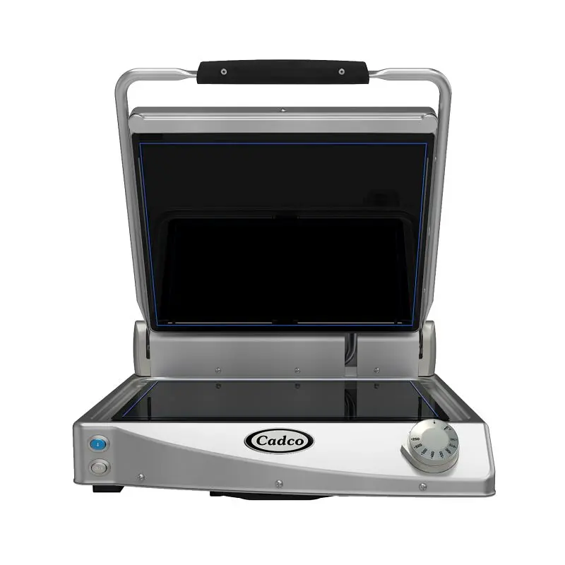Cadco Neon Jumbo Single Clamshell Grill, Glass Ceramic, Black Smooth Top Plate, CPG-15F