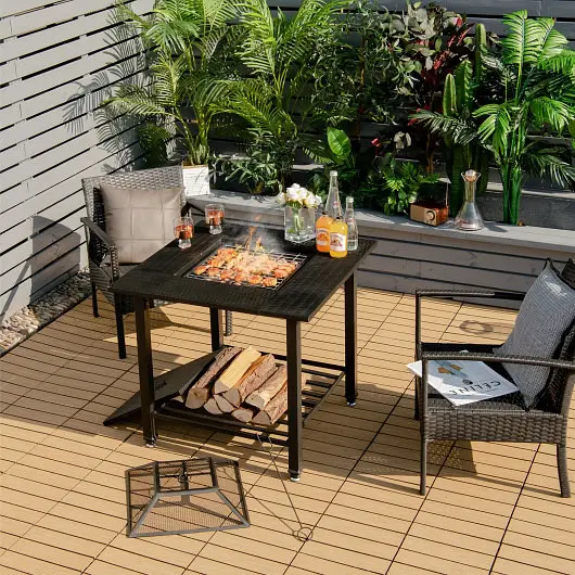 Costway 31 Inch Outdoor Fire Pit Dining Table Cooking BBQ Grate, OP70937