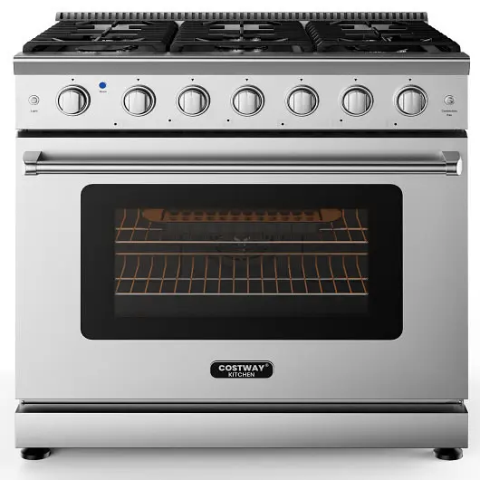 Costway Instant 36 Inches Freestanding Natural Gas Range 6 Burners Cooktop, FP10542