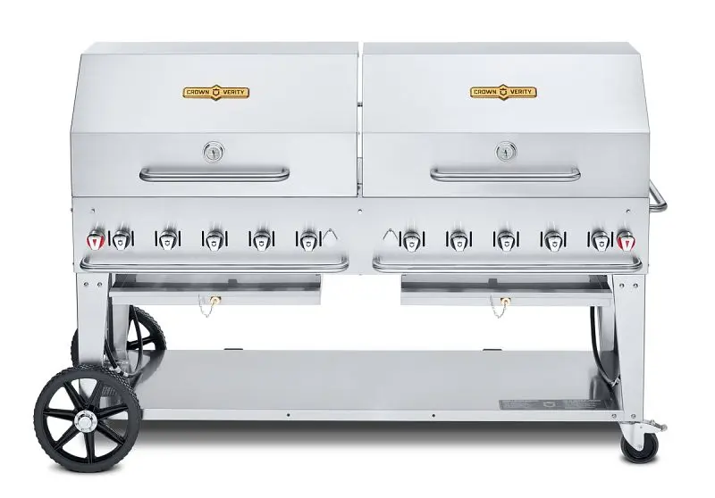 Crown Knurled Verity 72" Mobile Grill, Natural Gas Roll Domes and Bun Rack, CV-MCB-72RDP-NG Crown Verity