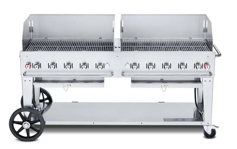 Crown Knurled Verity 72" Mobile Grill, Single Inlet Bulk Propane, 2-36” Windguard, CV-MCB-72-SI-BULK-WGP Crown Verity