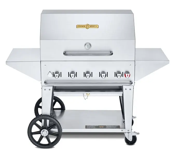 Crown Neon Verity 36" Mobile Grill, Plain Gas Roll Dome, 2x Removeable End Shelves, Adjustable Bun Rack and 36" ...