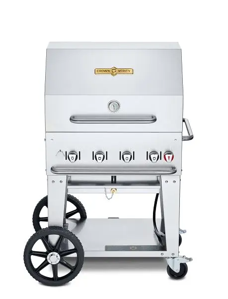 Crown Verity 30" Mobile Grill, Natural Gas, Roll Dome and Bun Rack, CV-MCB-30RDP-NG