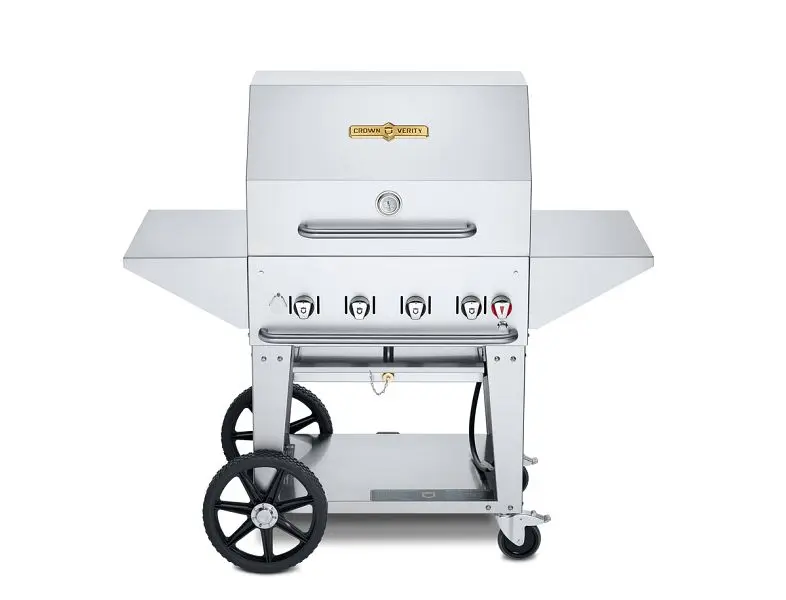 Crown Verity 30" Mobile Grill, Propane Spool Dome, 2x Removeable End Shelves, Adjustable Bun Rack and 30" BBQ Co...