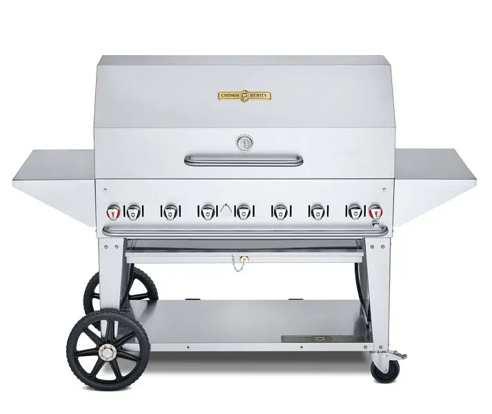 Crown Verity 48" Mobile Grill Single Inlet Bulk Propane Reel Dome, 2xRemoveable End Shelves, Adjustable Bun Rack and ...