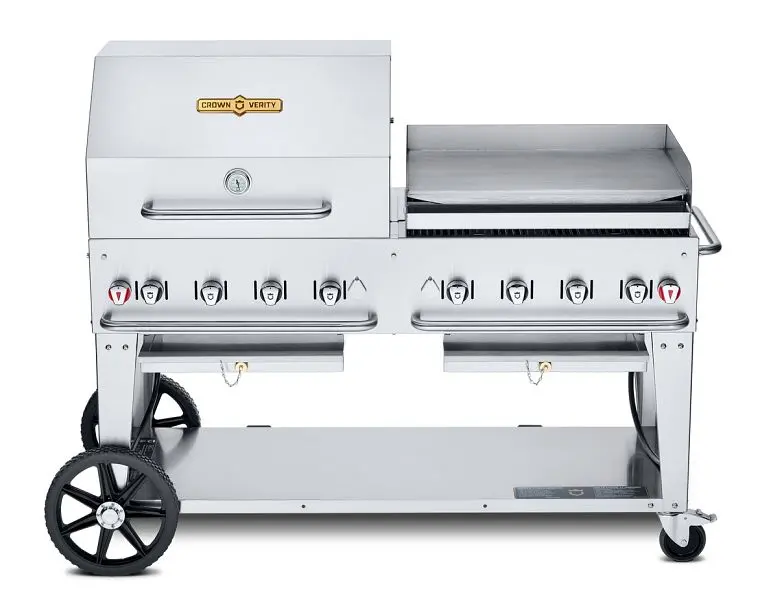 Crown Verity 60" Mobile Grill, Propane Coil Dome, Bun Rack and Pro Series Griddle, CV-MCB-60RGP-LP