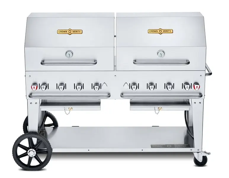 Crown Verity 60" Mobile Grill, Single Inlet Bulk Propane 2x Roll Domes and Bun Rack, CV-MCB-60-SI-BULK-RDP
