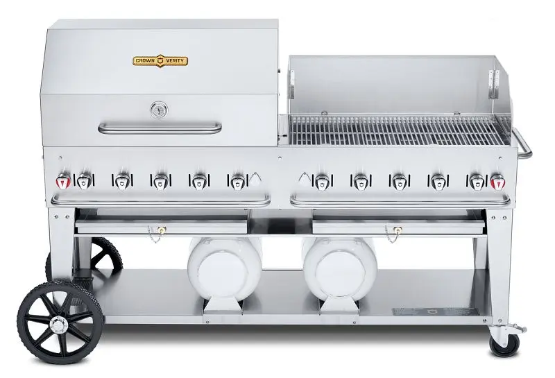 Crown Verity 72" Club Series Grill, Propane (Horizontal Tanks) 36” Roll Dome and 36” Windguard, CV-CCB-72RWP