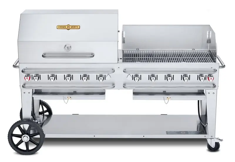 Crown Verity 72" Rental Grill, Propane, Reel Dome, Bun Rack and Windguard, CV-RCB-72-RWP