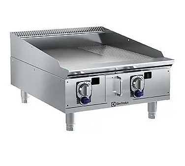 Electrolux Professional EMPower Restaurant Range griddle, 24" wide, gas, 52,000 BTU, 1/3 ribbed top, 4" adjustab...