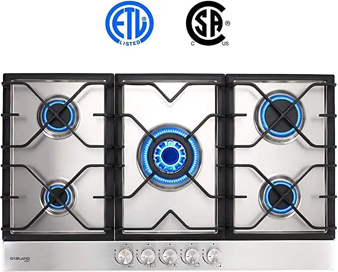GASLAND Eco-Friendly 34" Constructed- LPG/Natural Gas Cooktop Stainless Steel 5 Sealed Burners, GH90SF