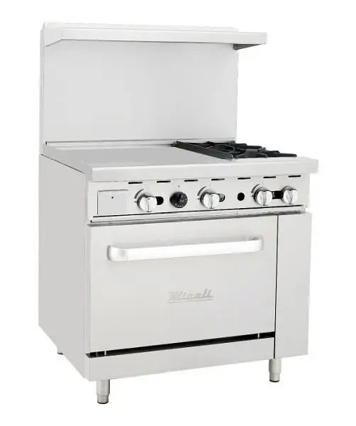 Migali 2 Burner Range, 24” Griddle Left Side, 1x Oven, Liquid Propane, 36"x31"x56.4" (WxDxH), Lift Gate i...