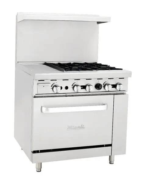 Migali 4 Burner Range, 12” Griddle Left Side, 1x Oven, Raw Gas, 36"x31"x56.4" (WxDxH), C-RO4-12GL-NG